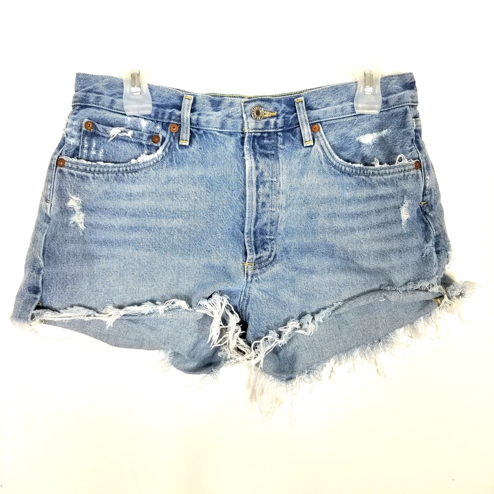 Agolde Parker Vintage Cut-Off Denim Shorts‎ Women 28 Blue Button Fly Disteressed